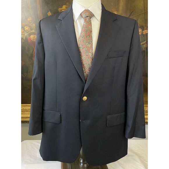 Chaps‎ 43R 44R Gold Button Navy 100% Wool Polo Gold Button 2Btn Blazer Jacket